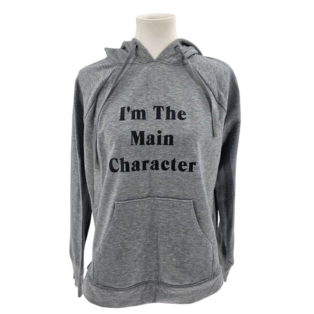 "Im The Main Character" Hoodie L/G 12-14 Grey Polyester/Modal